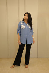 Sky Blue Floral Embellished Shirt
