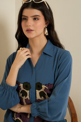 Blue Abstract Embroidered Shirt