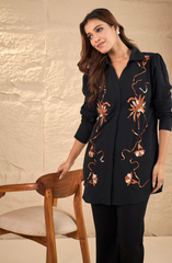 Formal Black & Rust Embroidered shirt