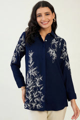 Navy Blue Embroidered Shirt