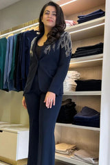 Embellished Navy Blue Blazer Set