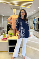 Navy Blue Embroidered Shirt