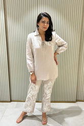 Neutral Cotton Linen Embroidered Co-ord Set