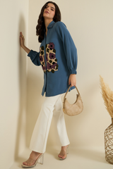 Blue Abstract Embroidered Shirt