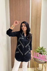 Black Leaf Embellished Shirt