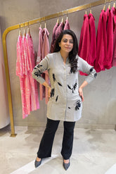 Dull Grey Black Embroidered Shirt