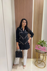 Black Leaf Embellished Shirt