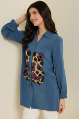 Blue Abstract Embroidered Shirt