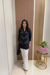 Black Leaf Embellished Shirt