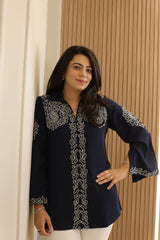 Navy Blue Embroidered Shirt