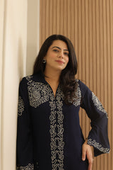 Navy Blue Embroidered Shirt