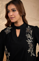 Choker Neck Black Embellished Shirt