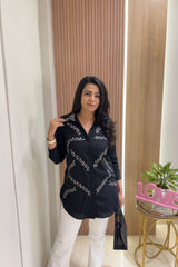 Black Leaf Embellished Shirt