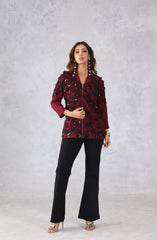 Red Embellished Zip Style Jacket