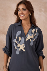 Grey Abstract Embroidered Shirt