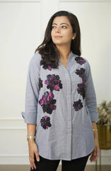 Cotton Denim Sequin Shirt