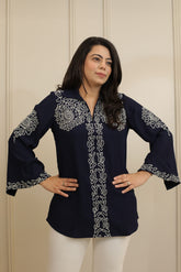 Navy Blue Embroidered Shirt