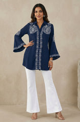 Navy Blue Embroidered Shirt