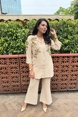 Beige Floral Embellished Co-Ord set