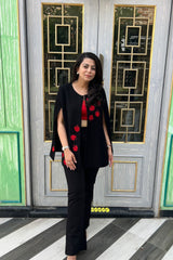 Black Formal Cape with Red Contrast Embroidery