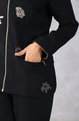Black Embellished Zip-Front Co-Ord