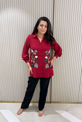 Wine Red Embellished Shirt