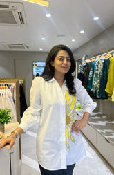 White Yellow Embroidered Shirt