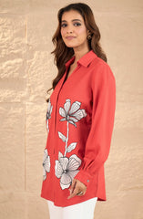 Coral Orange Patch Work Shirt