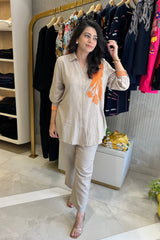 Classic Beige & Orange Fusion Co-Ord Set