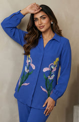 Royal Blue Embellished Floral Co-Ord Set