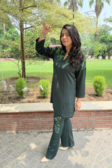 Dark Green Floral Embellished Co-Ord Set