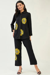 Black Sunflower Embroidered Co-ord Set