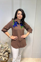 Sequin-Embellished Mocha Shirt