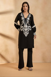 Midnight Black & Silver Embroidered Kurta
