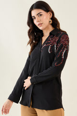 Black One Side Motif Embellished Shirt