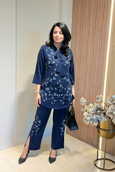 Blue Embellished Knot-Style Co-ord Set