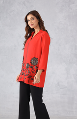 Red Embellished Zipper Top