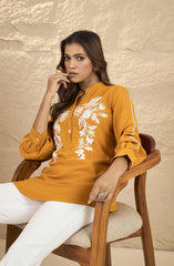 Mustard Floral Embroidered Shirt