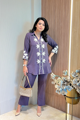 Dark Lavender Embroidered co-ord set