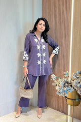 Dark Lavender Embroidered co-ord set