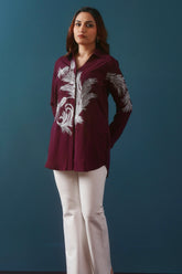 Wine Zari Embroidered Shirt