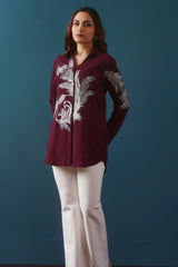 Wine Zari Embroidered Shirt