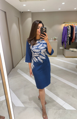 Blue Leaf Embroidered Dress