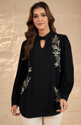 Choker Neck Black Embellished Shirt