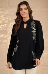 Choker Neck Black Embellished Shirt