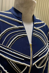 Navy Blue Pearl Zipper Jacket