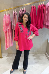 Hot Pink Floral Embellished Shirt