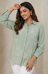 Light Sage Green Embroidered Shirt