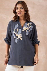 Grey Abstract Embroidered Shirt
