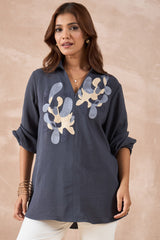 Grey Abstract Embroidered Shirt